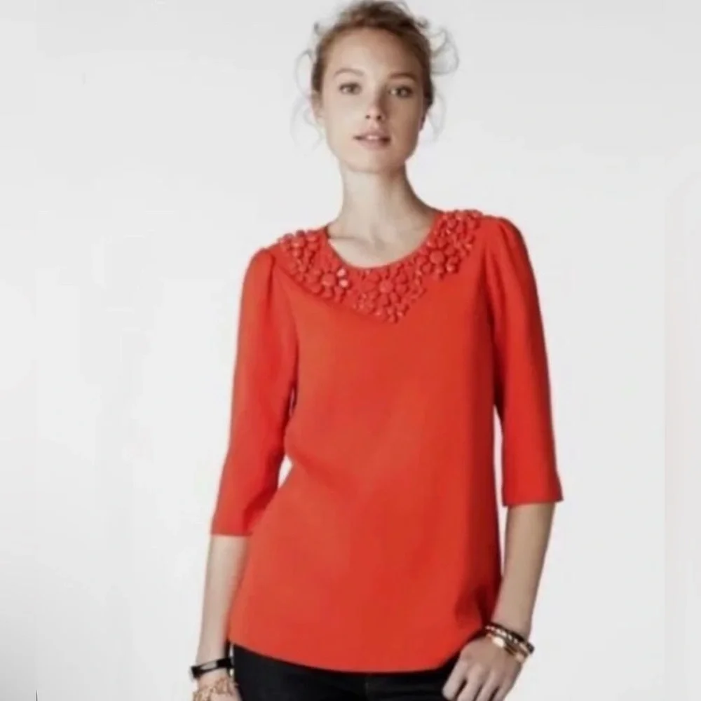 Kate Spade NWT Orange Gemstone Neckline Vanessa Top in carnelian SIZE 4 - Picture 1 of 12